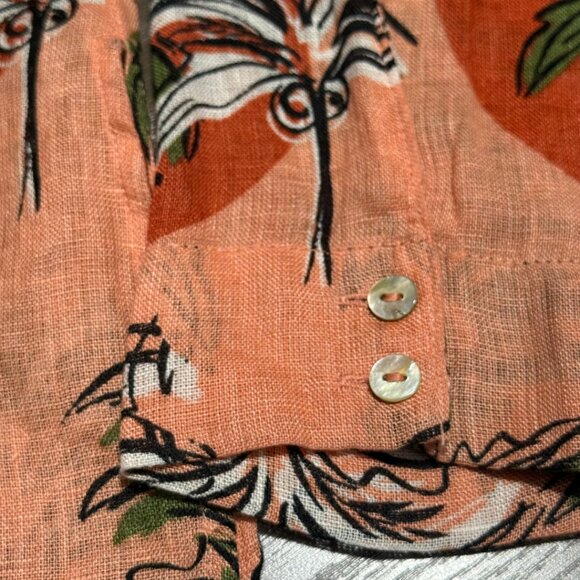 Nicole Miller 100% Linen Tropical Palm Trees Button-Up Shirt – Size L - Picture 6 of 13